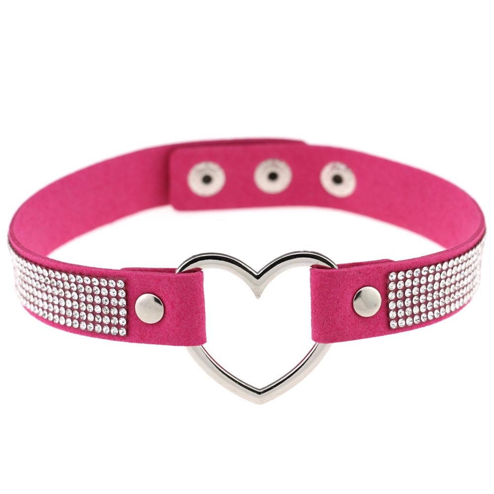 Japanese Soft Girl Heart Rhinestone Choker - Rose - Punk Lovers