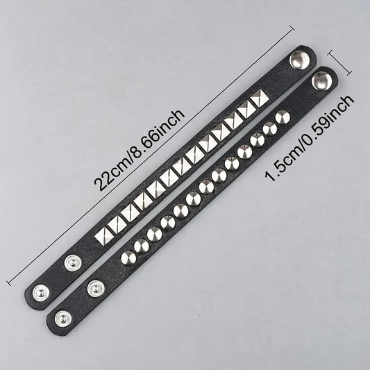 2 Pcs Square And Round Rivet Bracelets - Punk Lovers