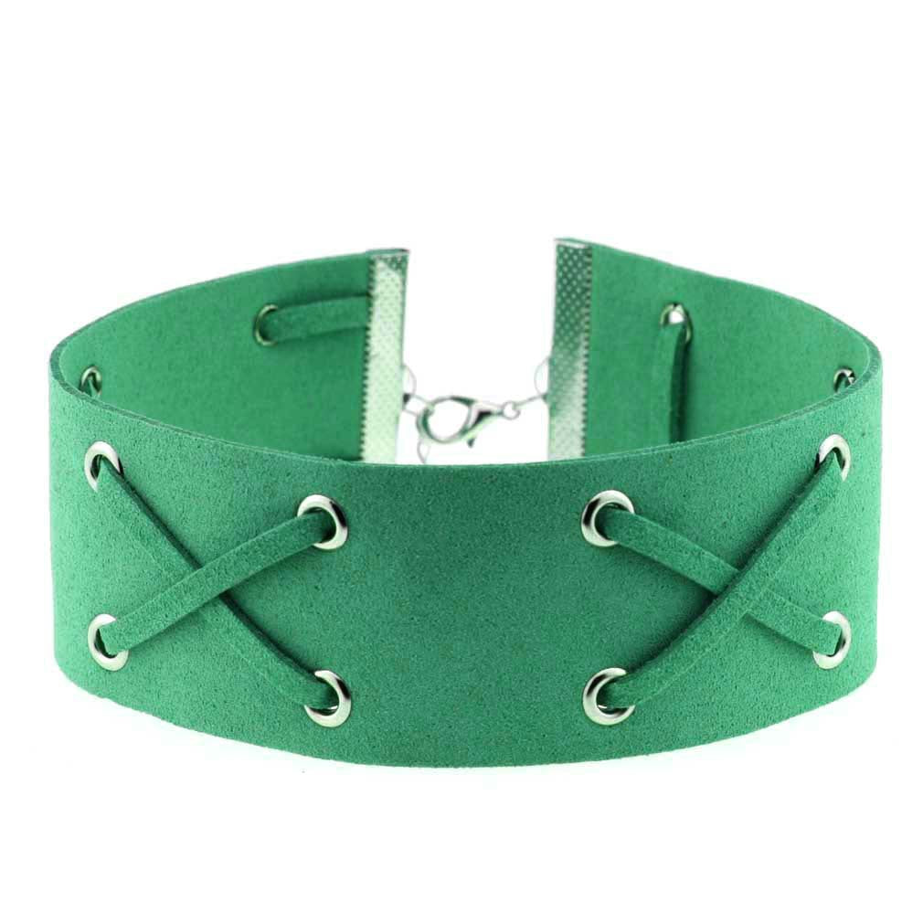 Korean Velvet Cross Tie Choker - Deep Green - Punk Lovers