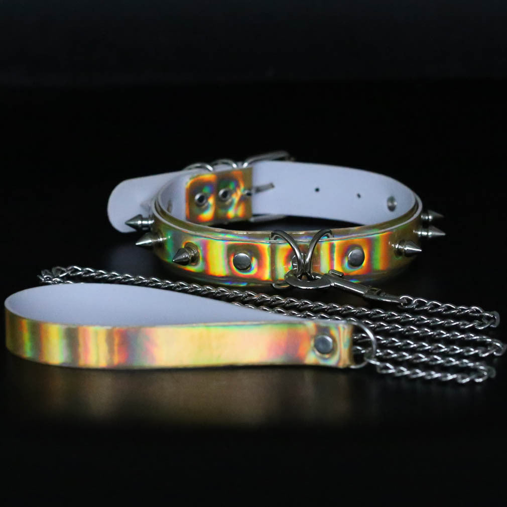 Iridescent Rivet Leather Choker - Iridescent Gold - Punk Lovers