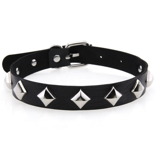 Square Rivet Leather Choker - Black - Punk Lovers