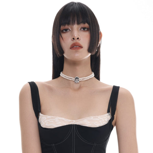 Women's Gothic Angel Pearl Choker