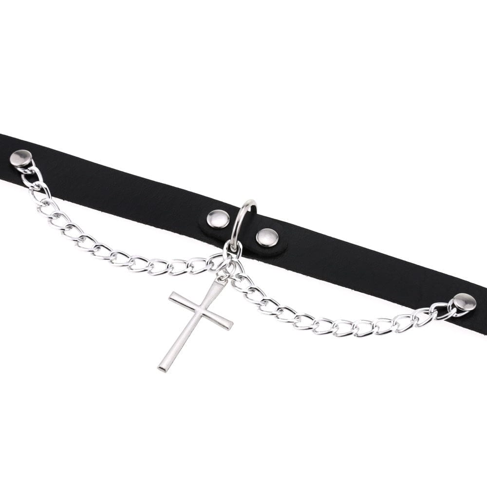 Women's Punk Cross Buckle Choker with Chain - Punk Lovers