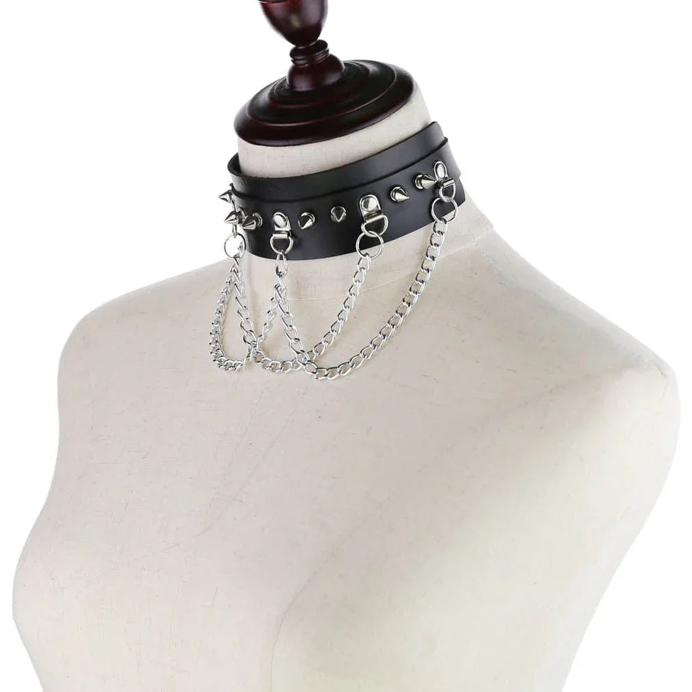 Women's Punk Rivets Chained Choker - Punk Lovers