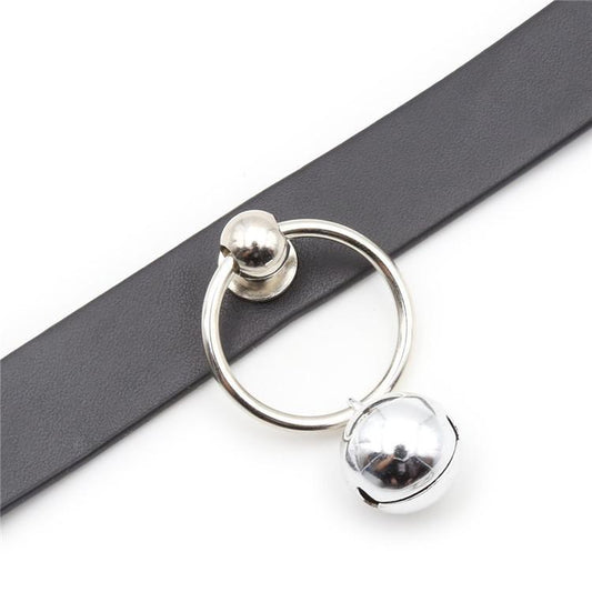 Women's Punk O-ring Black Choker With Little Bell - Punk Lovers