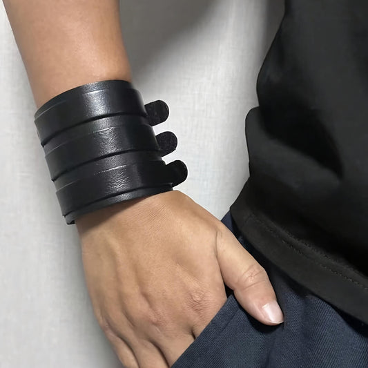 Punk Layer Wide PU Leather Bracelet - Punk Lovers