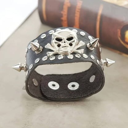 Hip Hop Skull & Crossbones Faux Leather Bracelet