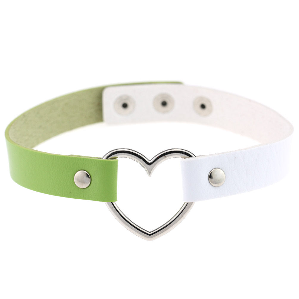 Dark Gothic Triple Circle Leather Choker - 黑色+玫红色 | Punk Lovers