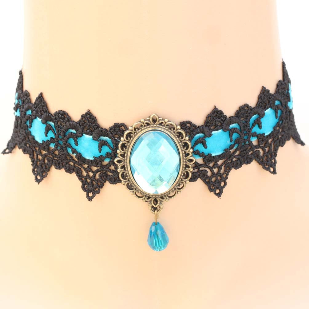 Vintage Lace Gemstone Choker - Sky Blue - Punk Lovers