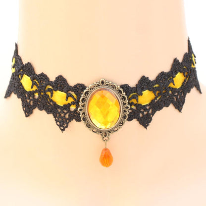 Vintage Lace Gemstone Choker - Yellow - Punk Lovers