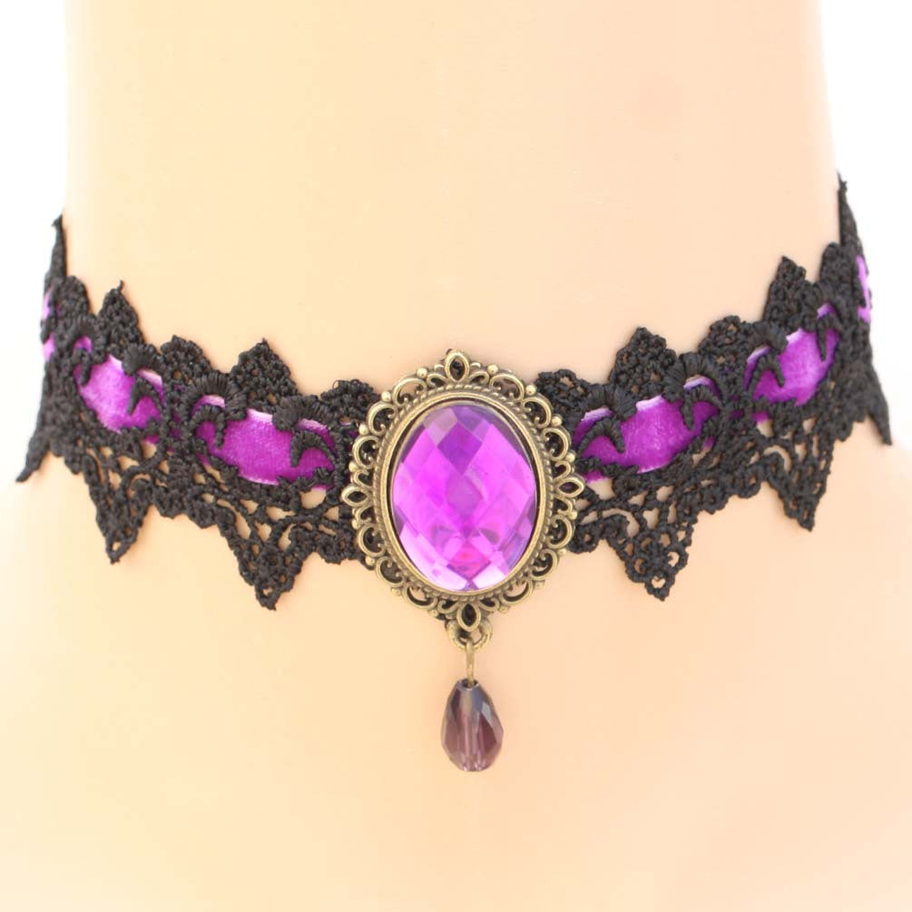 Vintage Lace Gemstone Choker - Purple - Punk Lovers