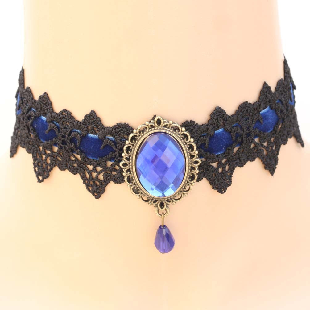 Vintage Lace Gemstone Choker - Blue - Punk Lovers