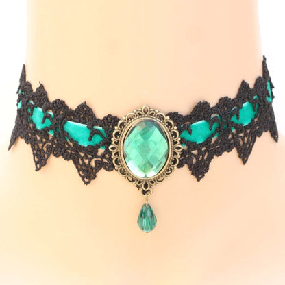 Vintage Lace Gemstone Choker - Deep Green - Punk Lovers