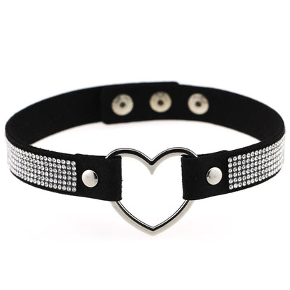 Japanese Soft Girl Heart Rhinestone Choker - Black - Punk Lovers