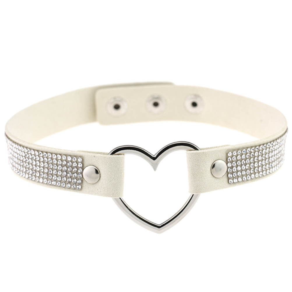 Japanese Soft Girl Heart Rhinestone Choker - Beige - Punk Lovers