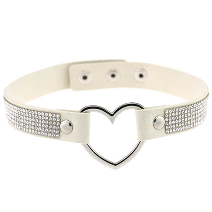 Japanese Soft Girl Heart Rhinestone Choker - Beige - Punk Lovers
