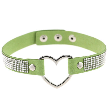 Japanese Soft Girl Heart Rhinestone Choker - Green - Punk Lovers