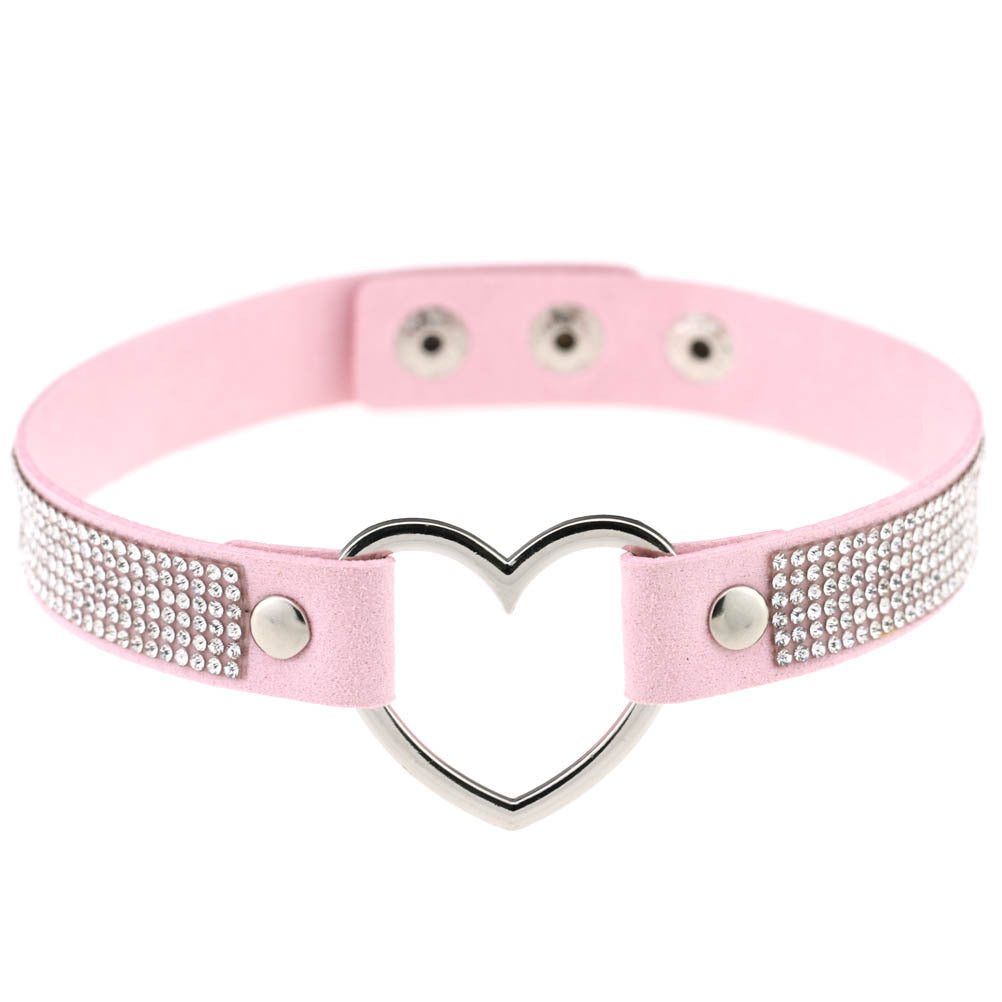 Japanese Soft Girl Heart Rhinestone Choker - Pink - Punk Lovers