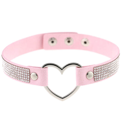 Japanese Soft Girl Heart Rhinestone Choker - Pink - Punk Lovers