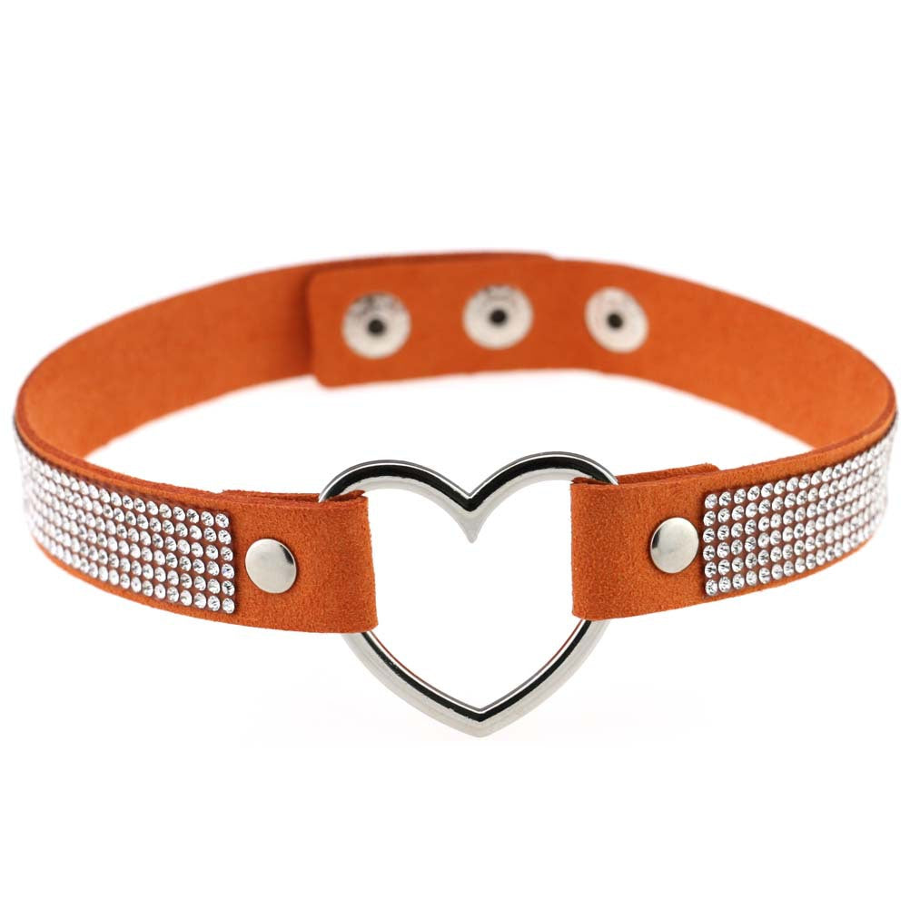 Japanese Soft Girl Heart Rhinestone Choker - Orange - Punk Lovers