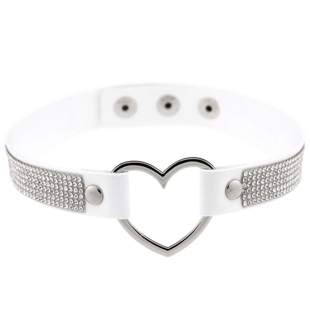 Japanese Soft Girl Heart Rhinestone Choker - White - Punk Lovers