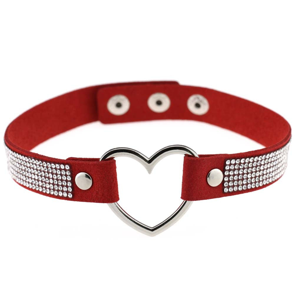 Japanese Soft Girl Heart Rhinestone Choker - Red - Punk Lovers