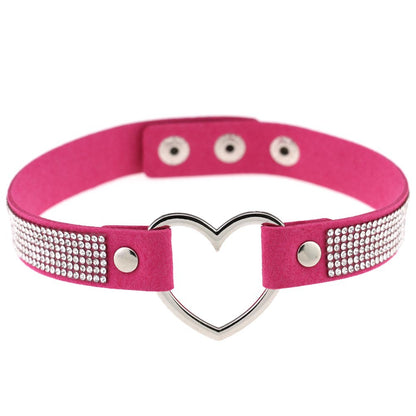 Japanese Soft Girl Heart Rhinestone Choker - Rose - Punk Lovers