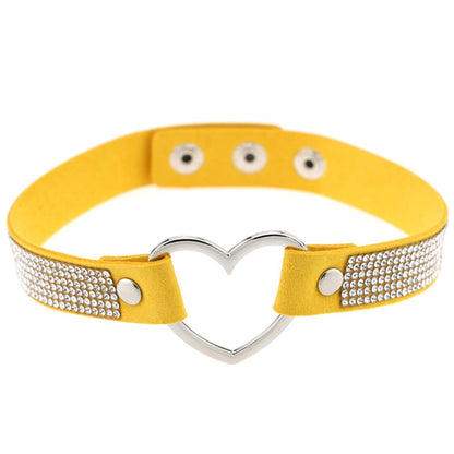 Japanese Soft Girl Heart Rhinestone Choker - Yellow - Punk Lovers