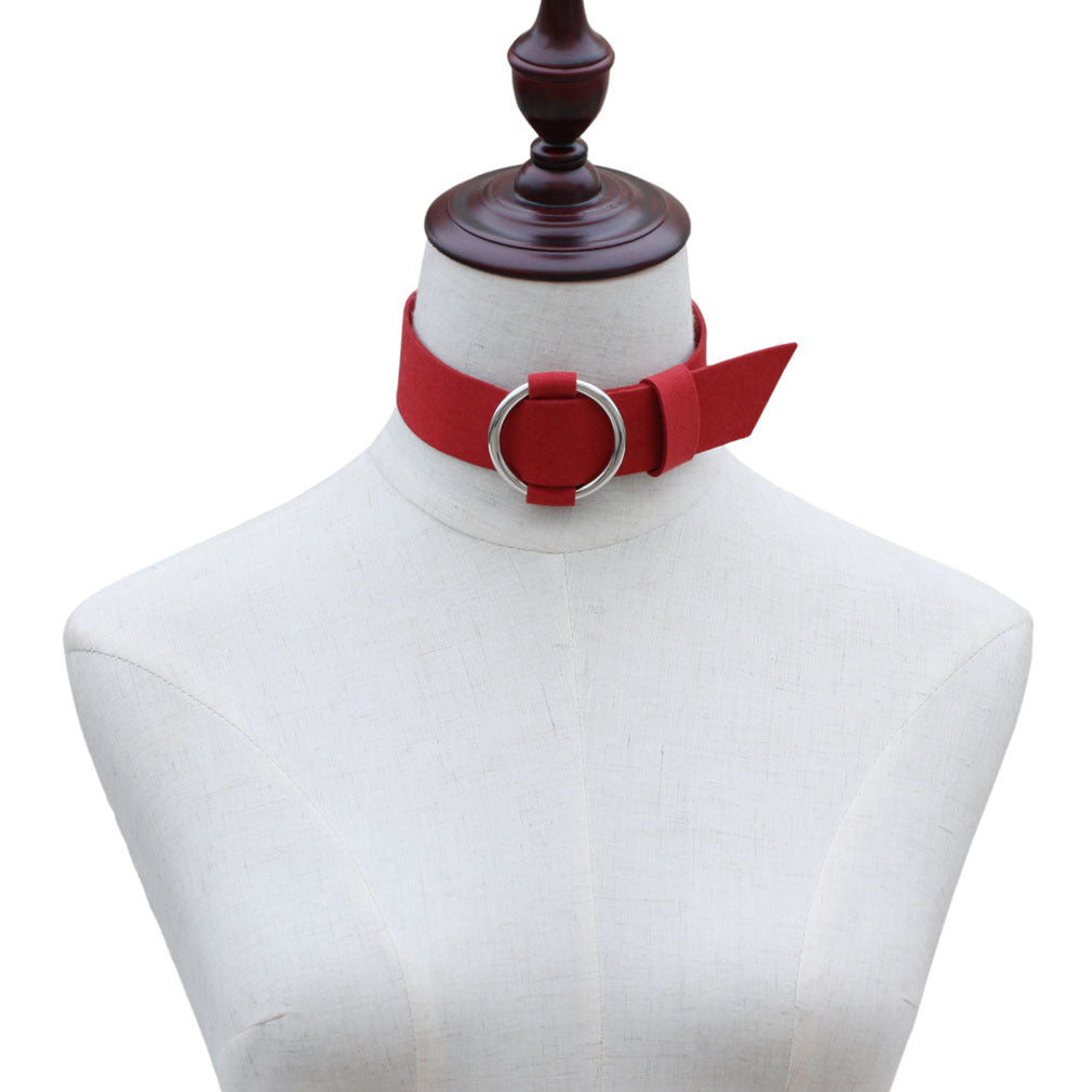 Punk Rock Triple Ring Leather Choker - Red | Punk Lovers