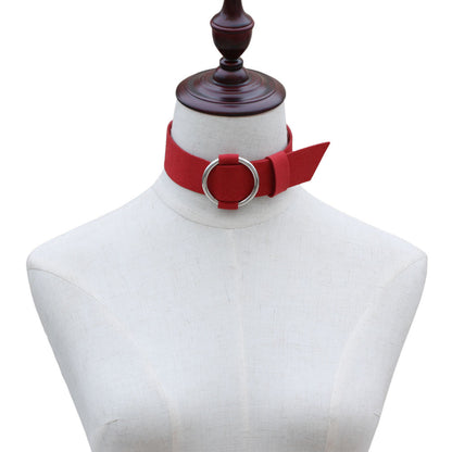 Punk Rock Triple Ring Leather Choker - Red | Punk Lovers