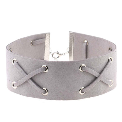 Korean Velvet Cross Tie Choker - Silver - Punk Lovers