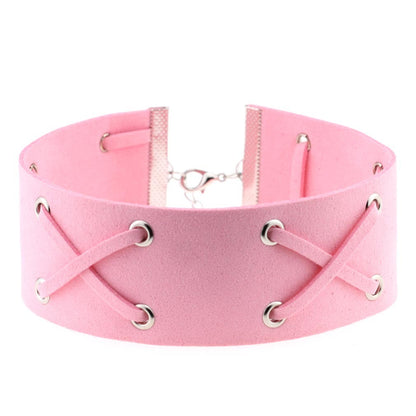 Korean Velvet Cross Tie Choker - Pink - Punk Lovers