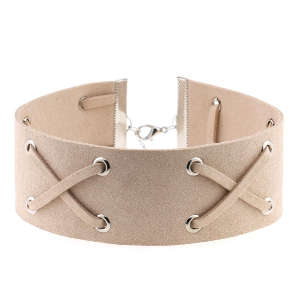 Korean Velvet Cross Tie Choker - Beige - Punk Lovers