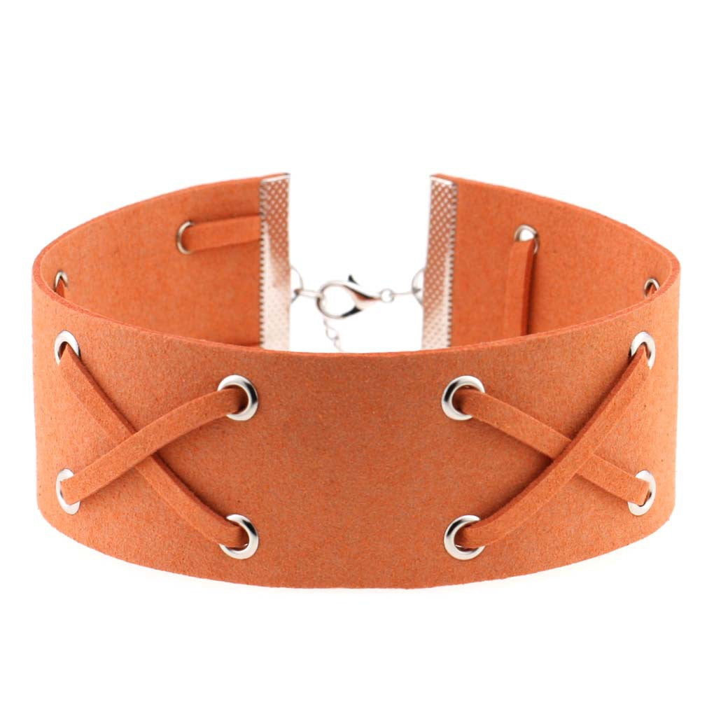 Korean Velvet Cross Tie Choker - Orange - Punk Lovers
