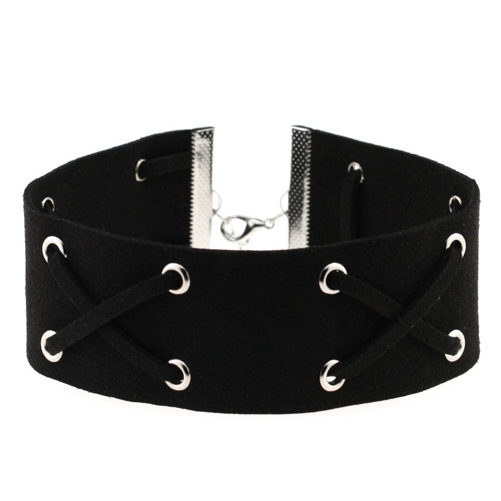 Korean Velvet Cross Tie Choker - Black - Punk Lovers