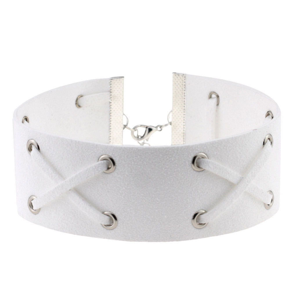 Korean Velvet Cross Tie Choker - White - Punk Lovers