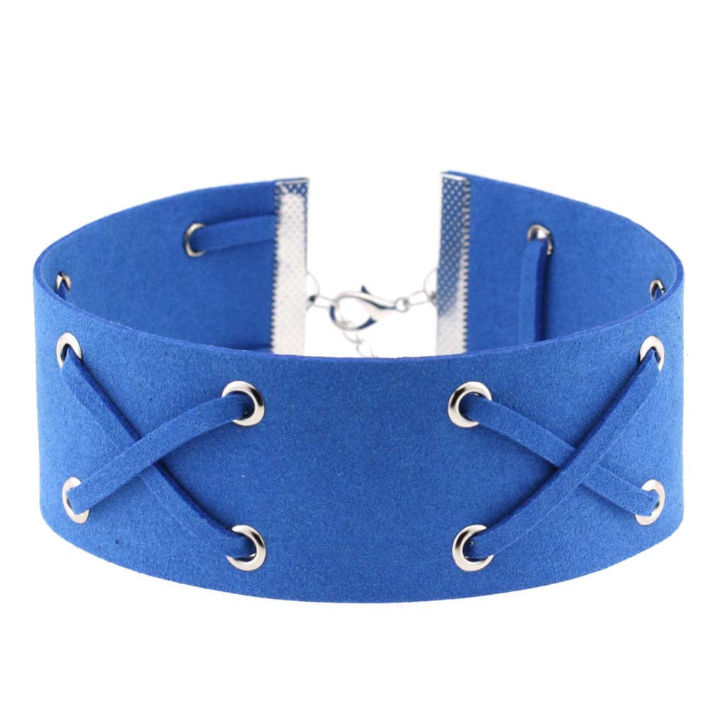 Korean Velvet Cross Tie Choker - Blue - Punk Lovers