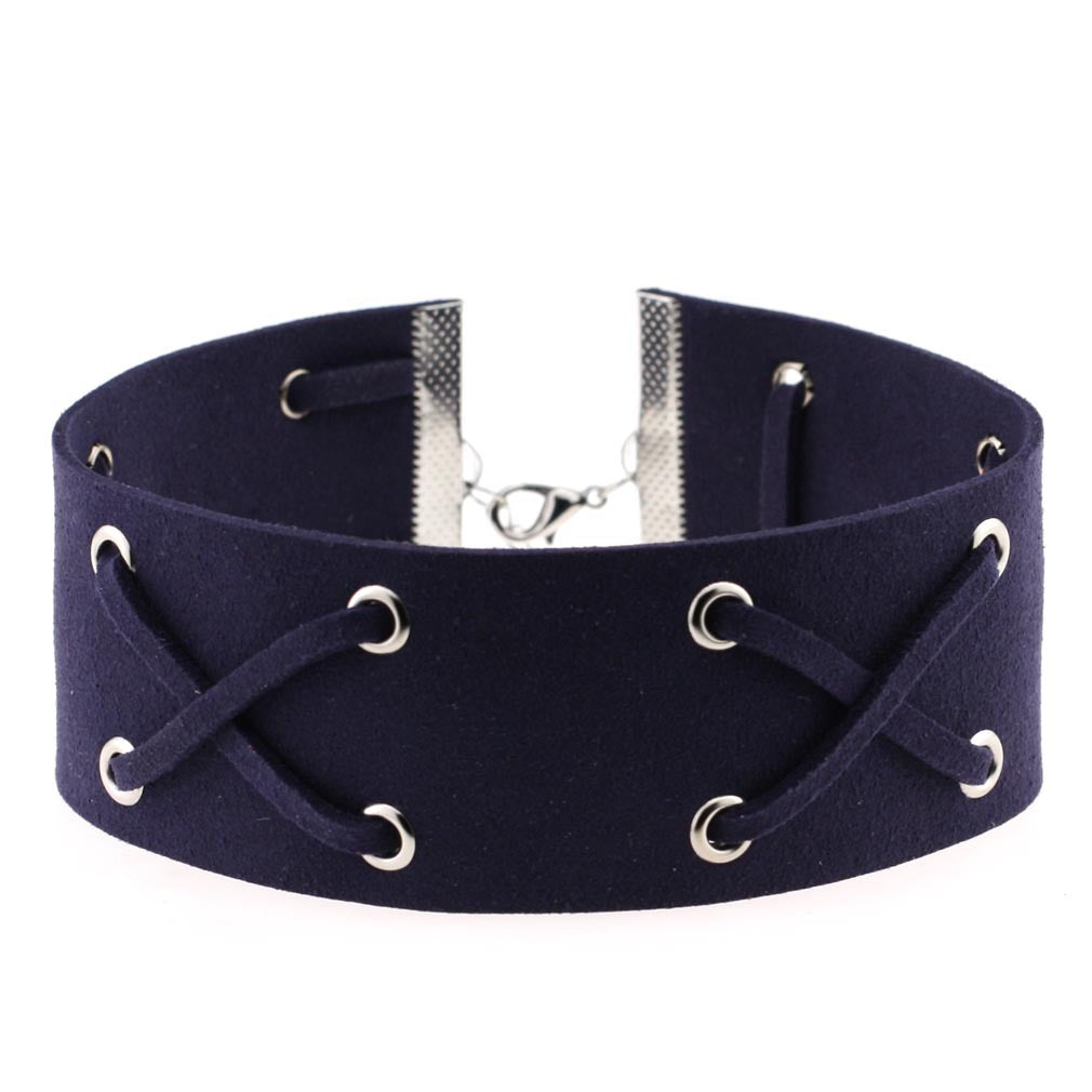 Korean Velvet Cross Tie Choker - Deep Blue - Punk Lovers