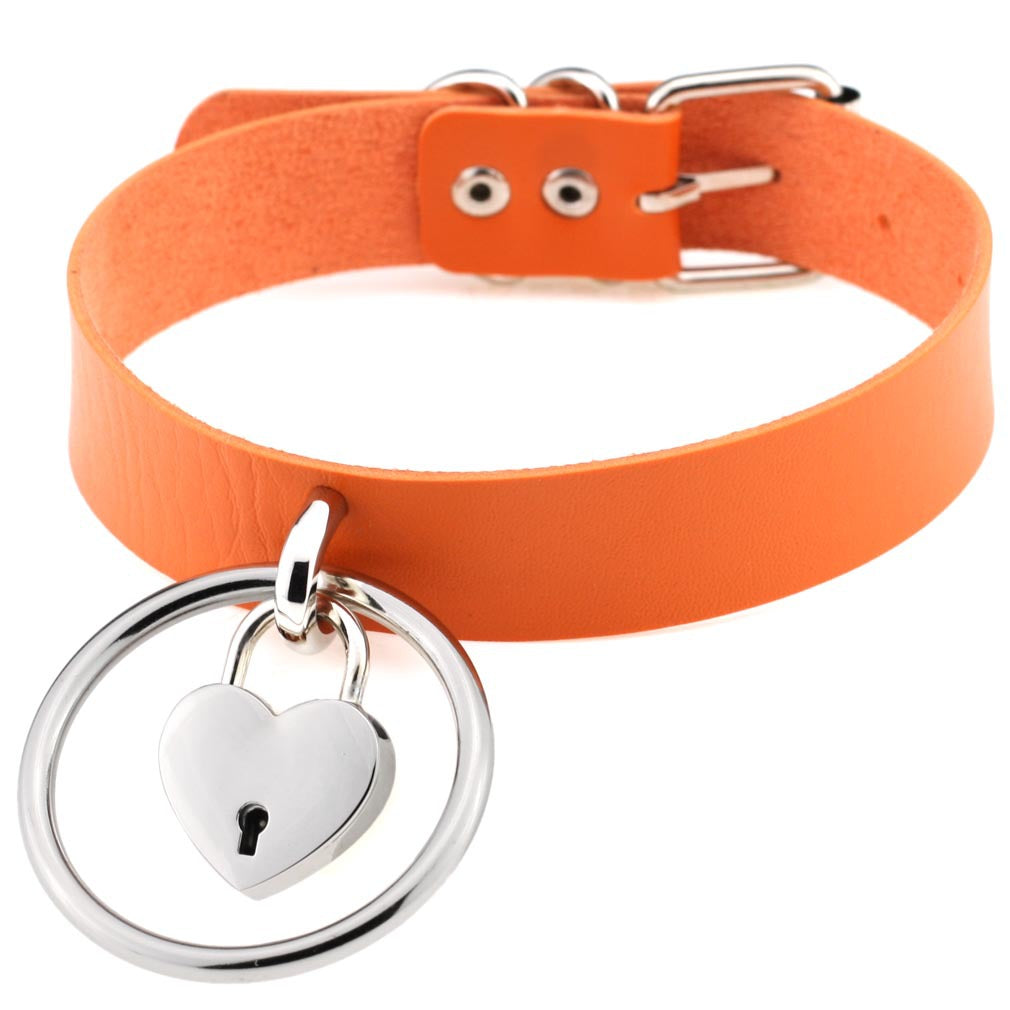 Punk Big Ring Heart Lock Choker - Orange - Punk Lovers