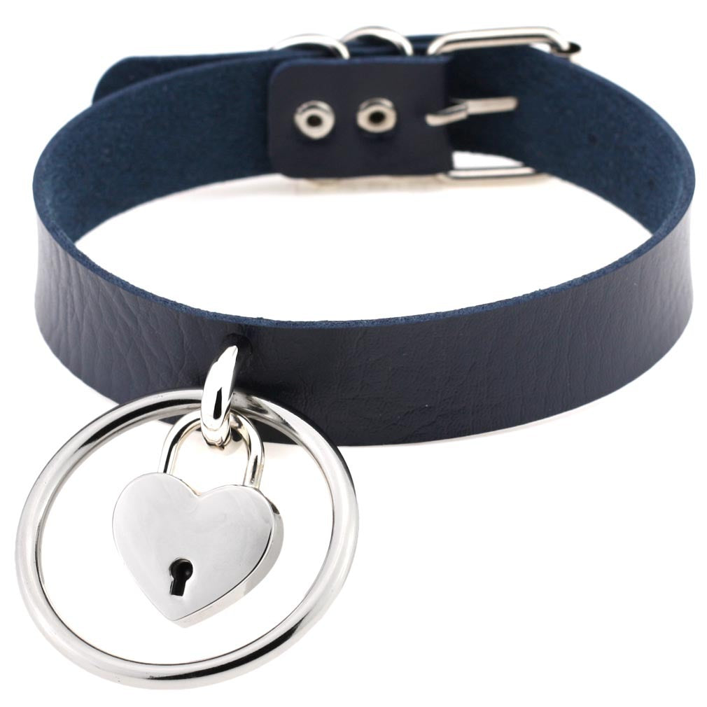 Punk Big Ring Heart Lock Choker - Deep Blue - Punk Lovers