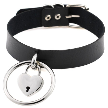 Punk Big Ring Heart Lock Choker - Black - Punk Lovers