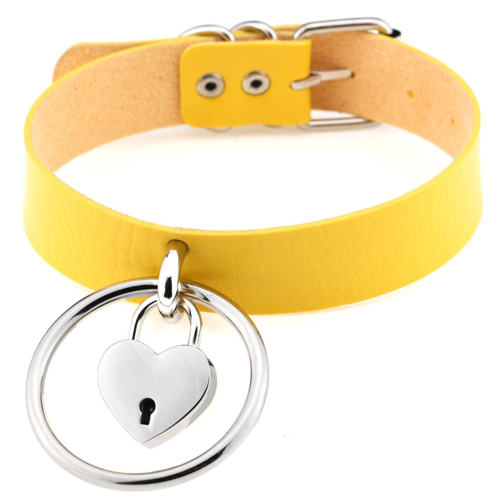 Punk Big Ring Heart Lock Choker - Yellow - Punk Lovers