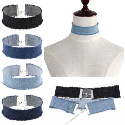 Denim Frayed Punk Choker - Punk Lovers Gothic Jewelry