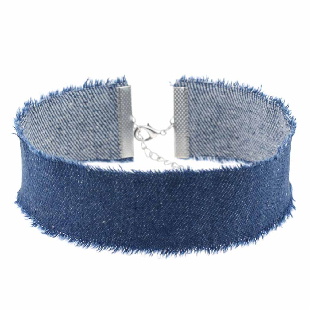 Denim Frayed Punk Choker - 牛仔布/蓝色 - Punk Lovers