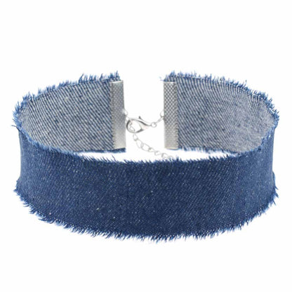 Denim Frayed Punk Choker - 牛仔布/蓝色 - Punk Lovers