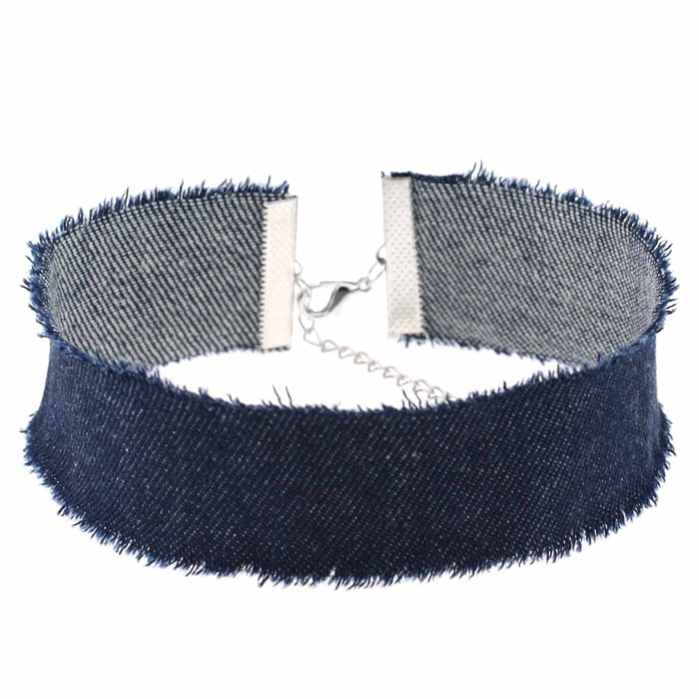 Denim Frayed Punk Choker - 牛仔布/深蓝色 - Punk Lovers
