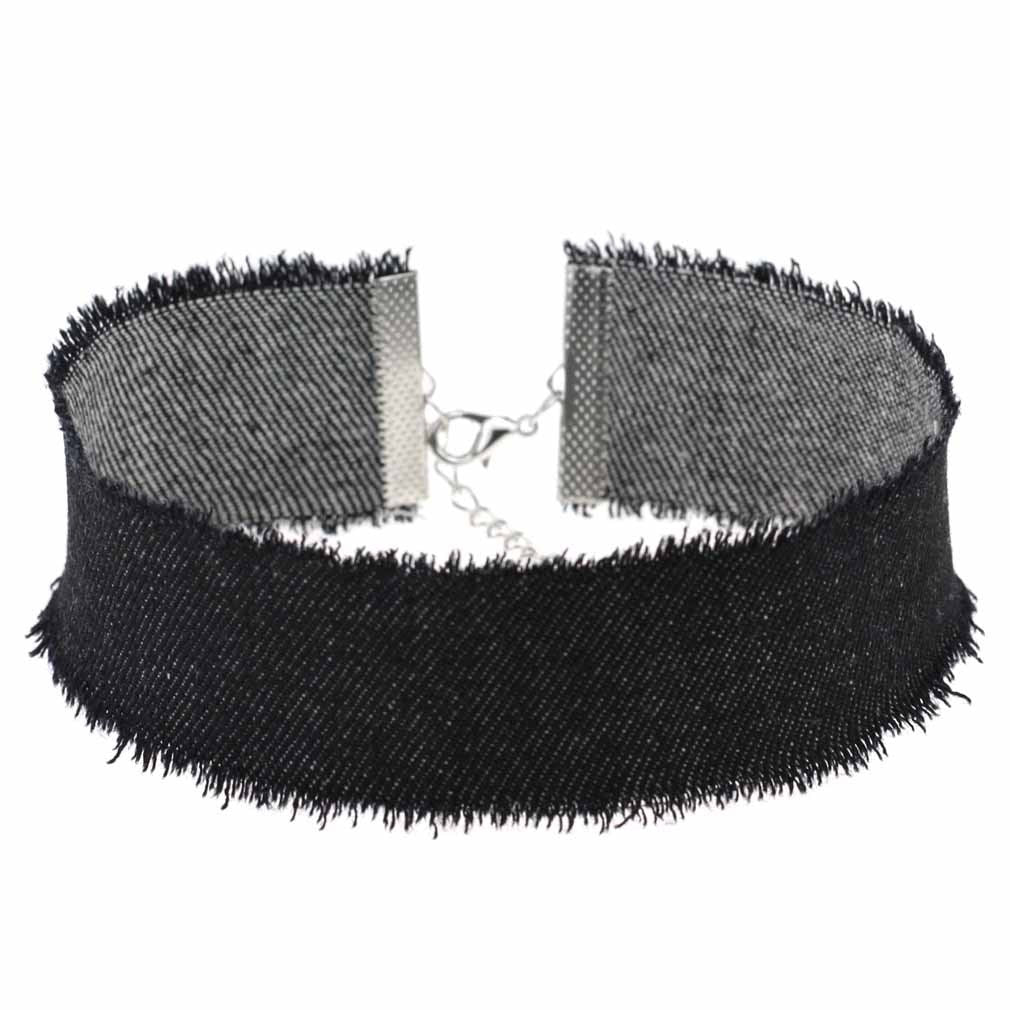 Denim Frayed Punk Choker - 牛仔布/黑色 - Punk Lovers