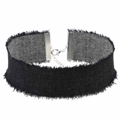 Denim Frayed Punk Choker - 牛仔布/黑色 - Punk Lovers