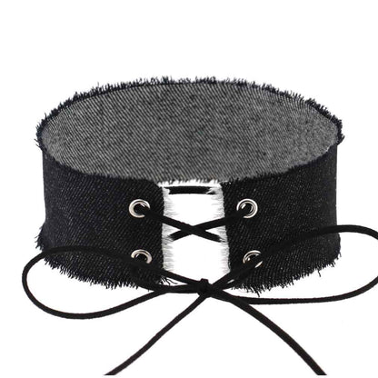 Denim Frayed Edge Choker - Denim Black - Punk Lovers