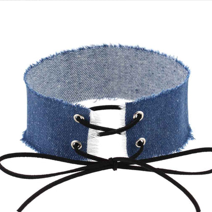 Denim Frayed Edge Choker - Denim Blue - Punk Lovers